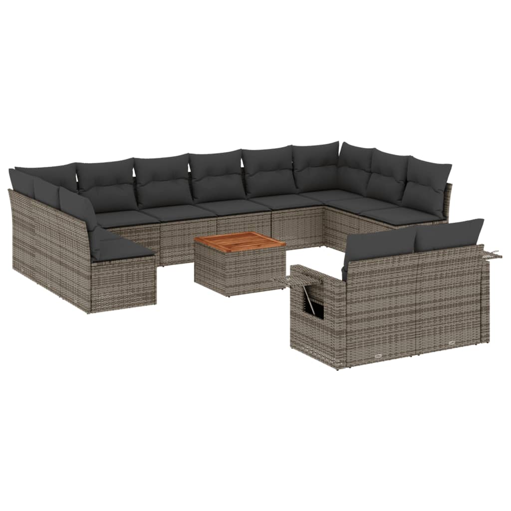 13-tlg. Garten-Sofagarnitur mit Kissen Schwarz Poly Rattan