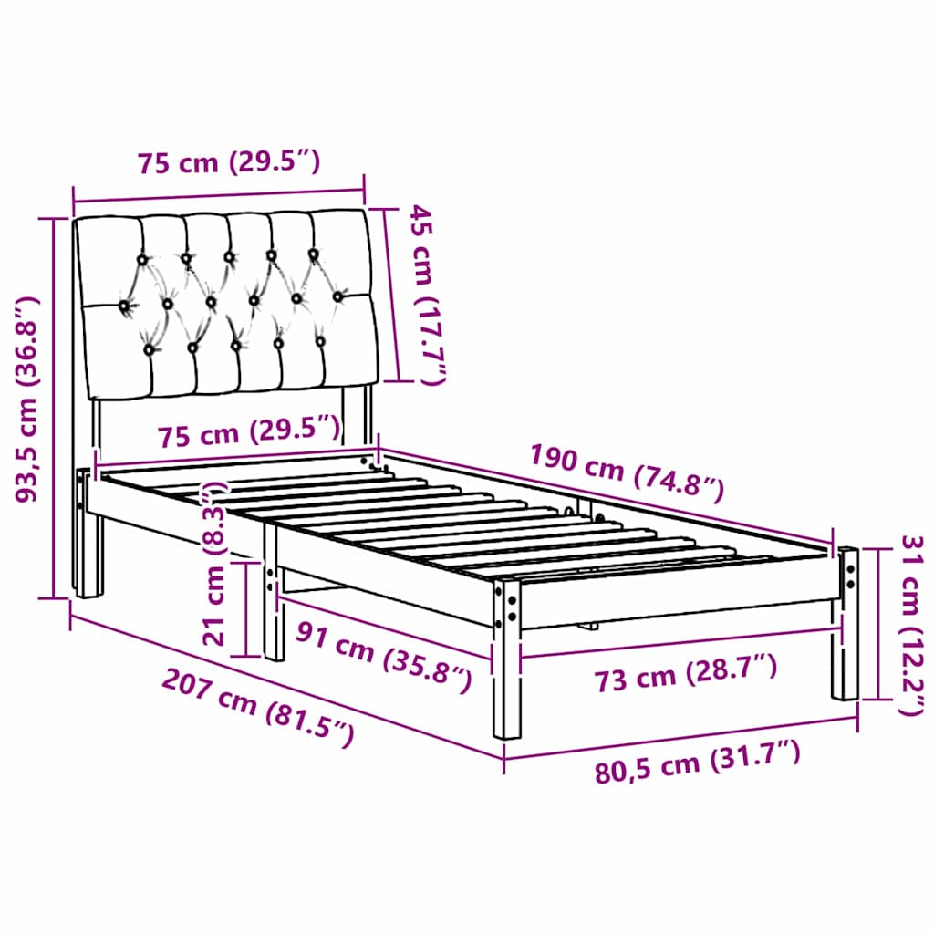 Bettgestell mit gepolstertem Kopfteil Braun 200 x 200 cm