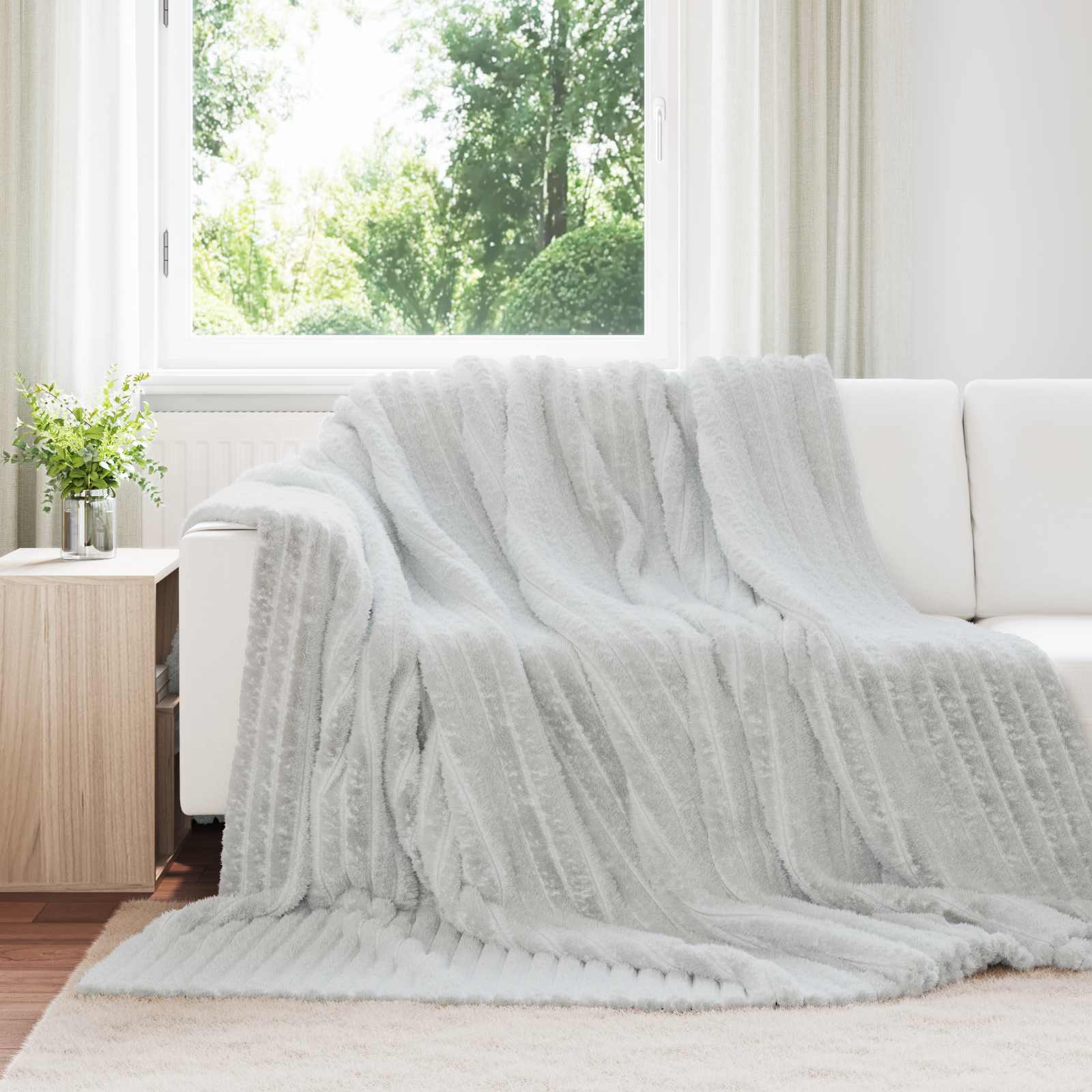 Überwurfdecke Beige 150 x 130 cm Fleece