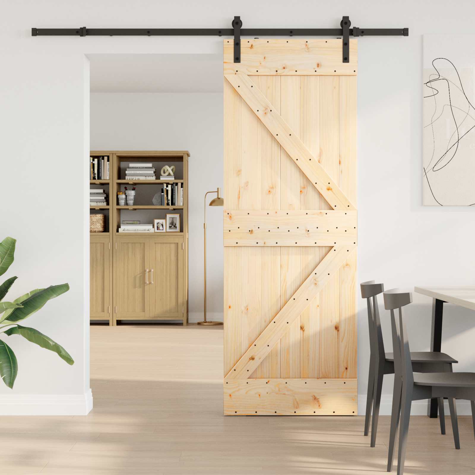 Schiebetür NARVIK Natürlich und Schwarz 70 x 210 cm (152,5 cm)