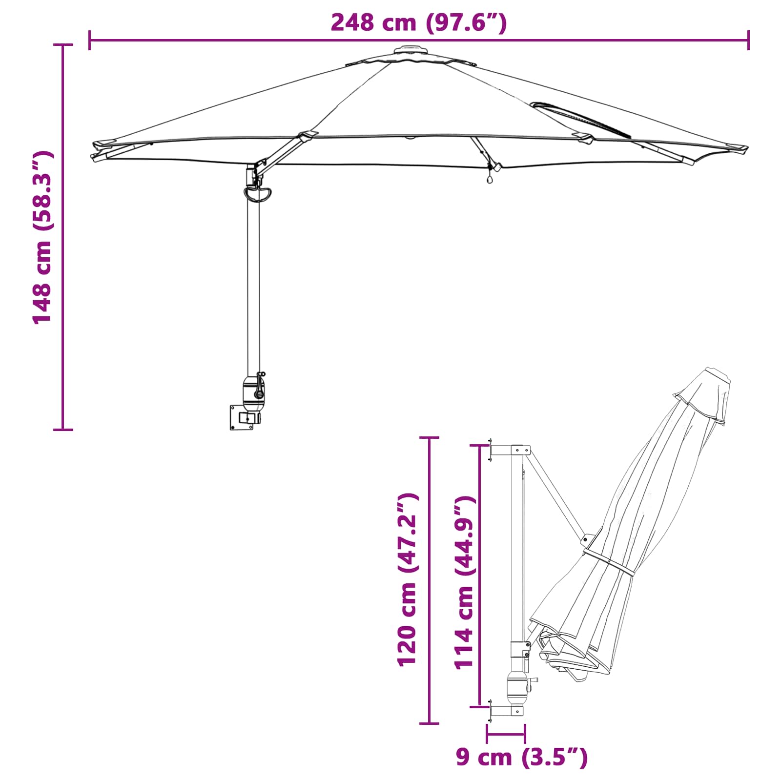 Garten-Sonnenschirm Sand 248 x 248 x 148 cm Polyester und Stahl