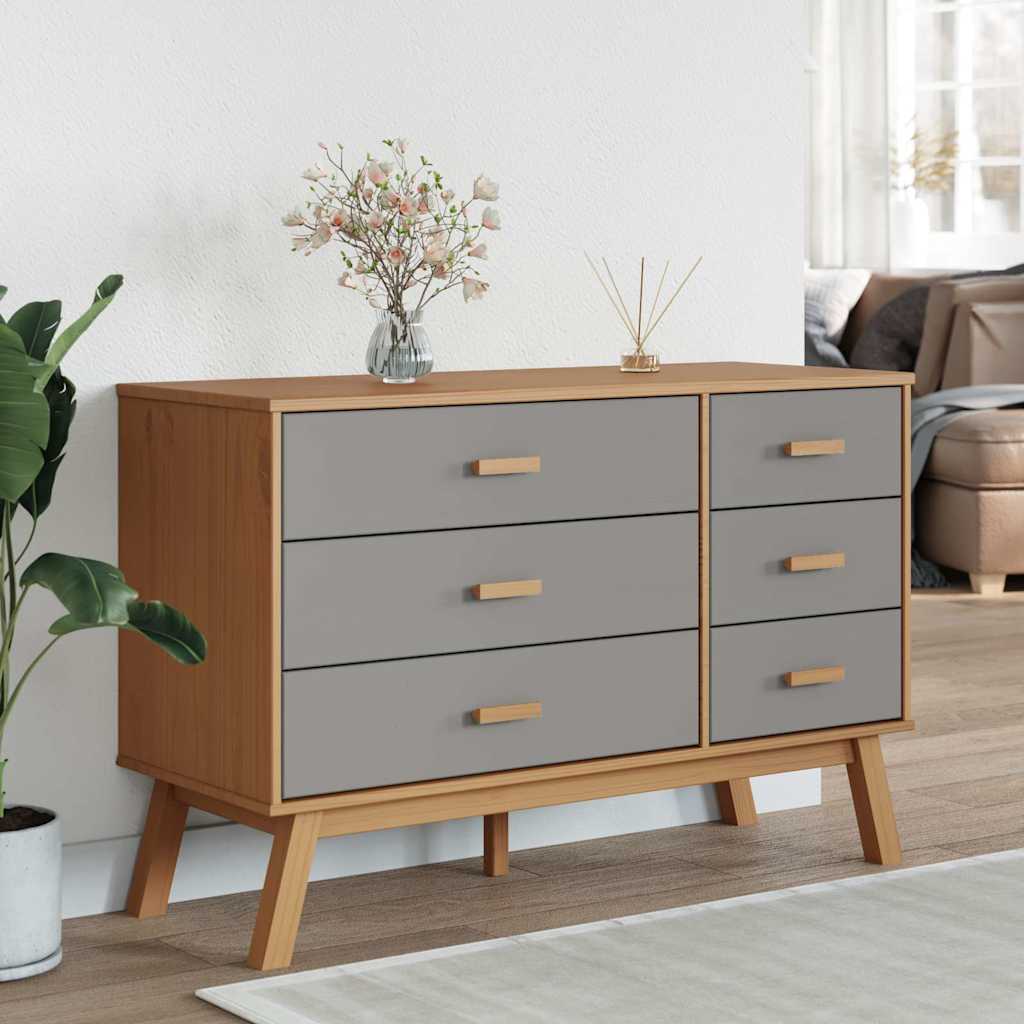 Schubladenschrank OLDEN Braun Massivholz Kiefer