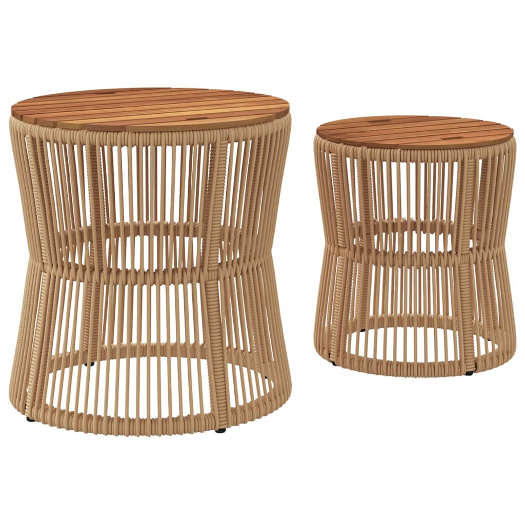 Garten-Beistelltische 2 Stk. mit Holzplatte Schwarz Poly Rattan