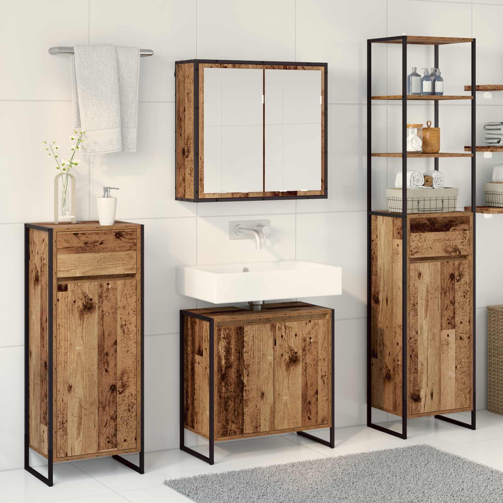 Badezimmermöbel-Set mit Tür Schwarz Eichen-Optik Holzwerkstoff