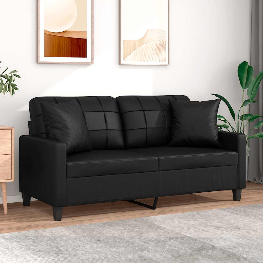 3-Sitzer-Sofa mit Zierkissen Schwarz 180 cm Kunstleder