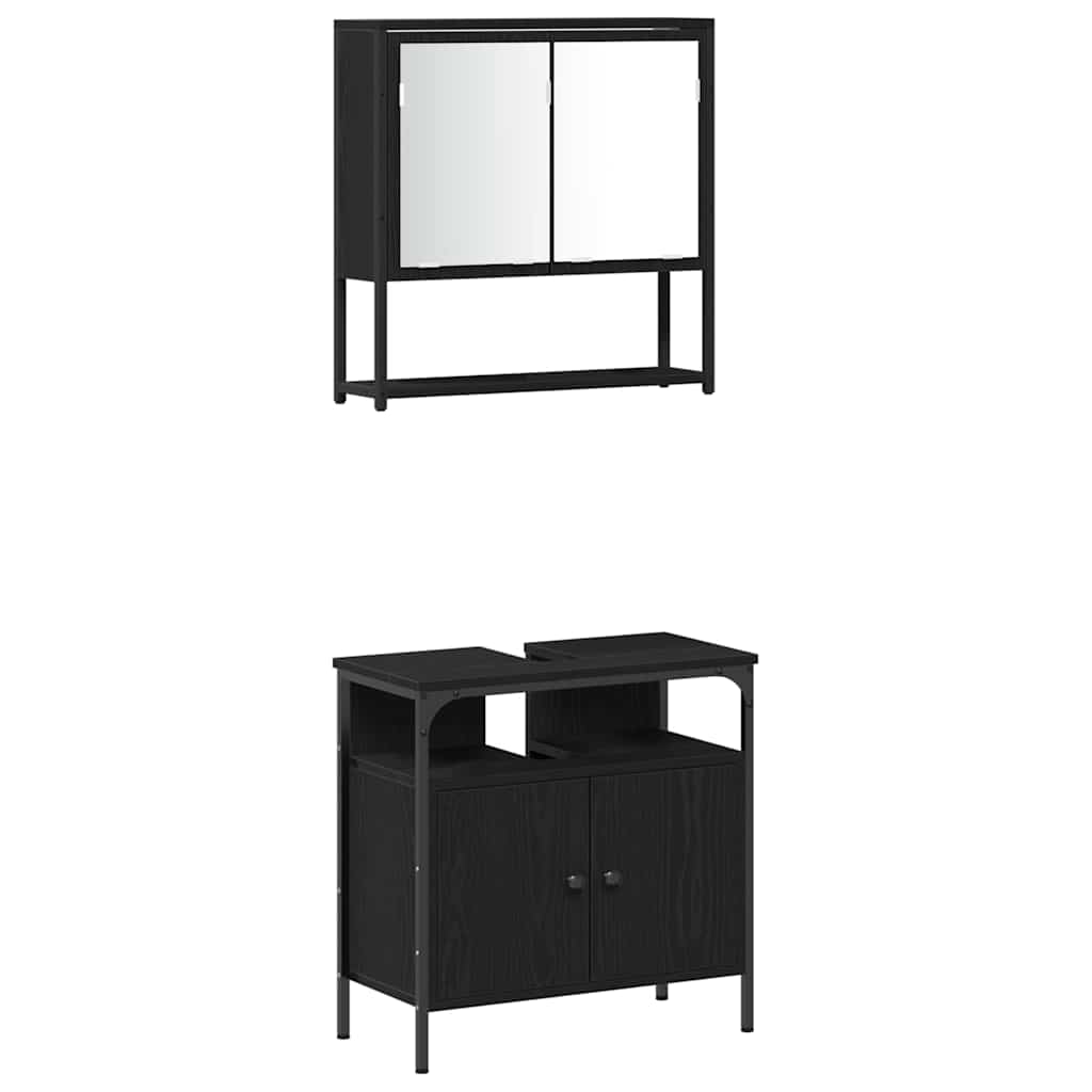 3-tlg. Badmöbel-Set Schwarz Holzwerkstoff