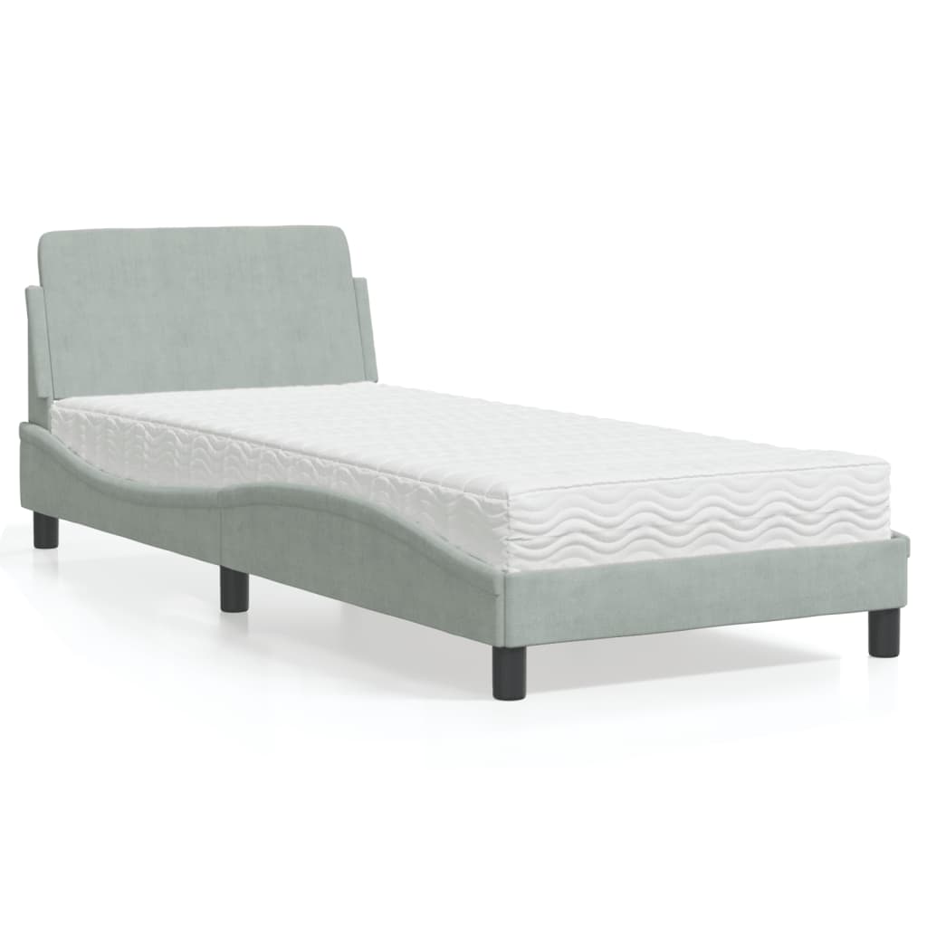Bett mit Matratze "Dover" Hellgrau 80x200 cm Samt