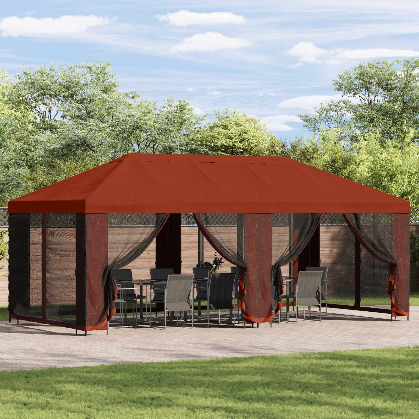 Pavillon mit Seitenwänden 6 x 3 m Beige Polyester und Stahl 190