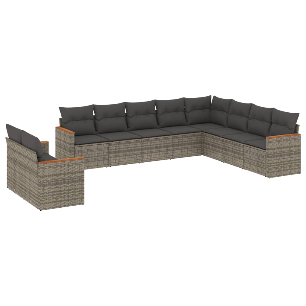 10-tlg. Garten-Sofagarnitur mit Kissen Schwarz Poly Rattan