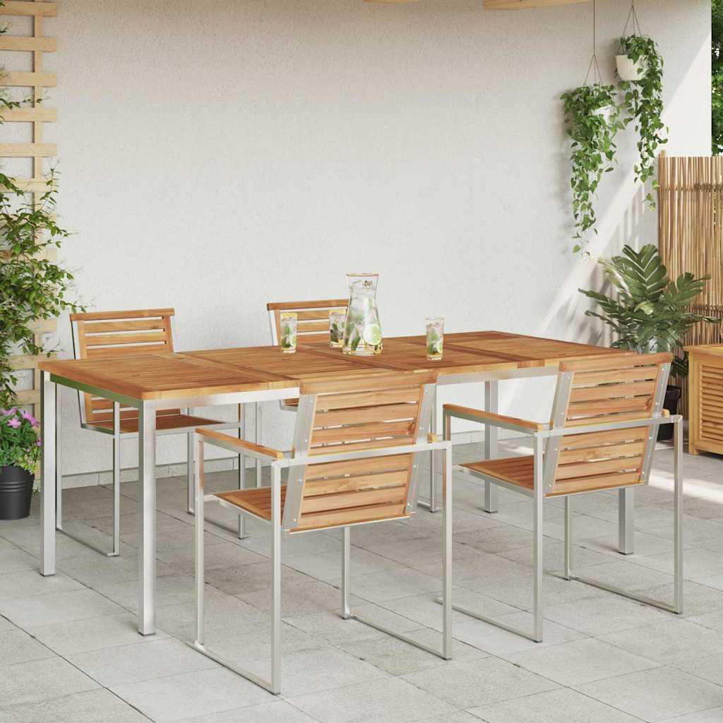 Esstisch 90x90x75 cm Massives Akazienholz und Edelstahl