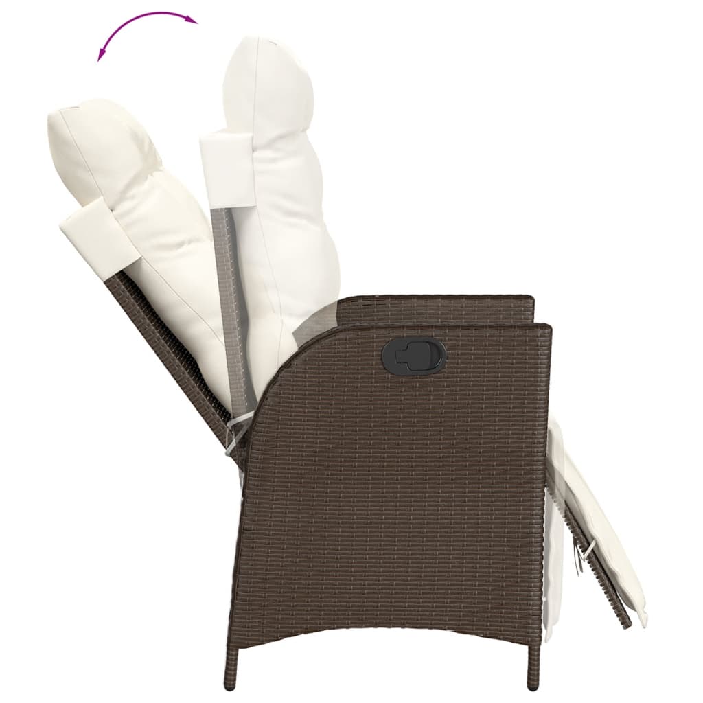 Gartensessel Verstellbar mit Kissen Schwarz Poly Rattan