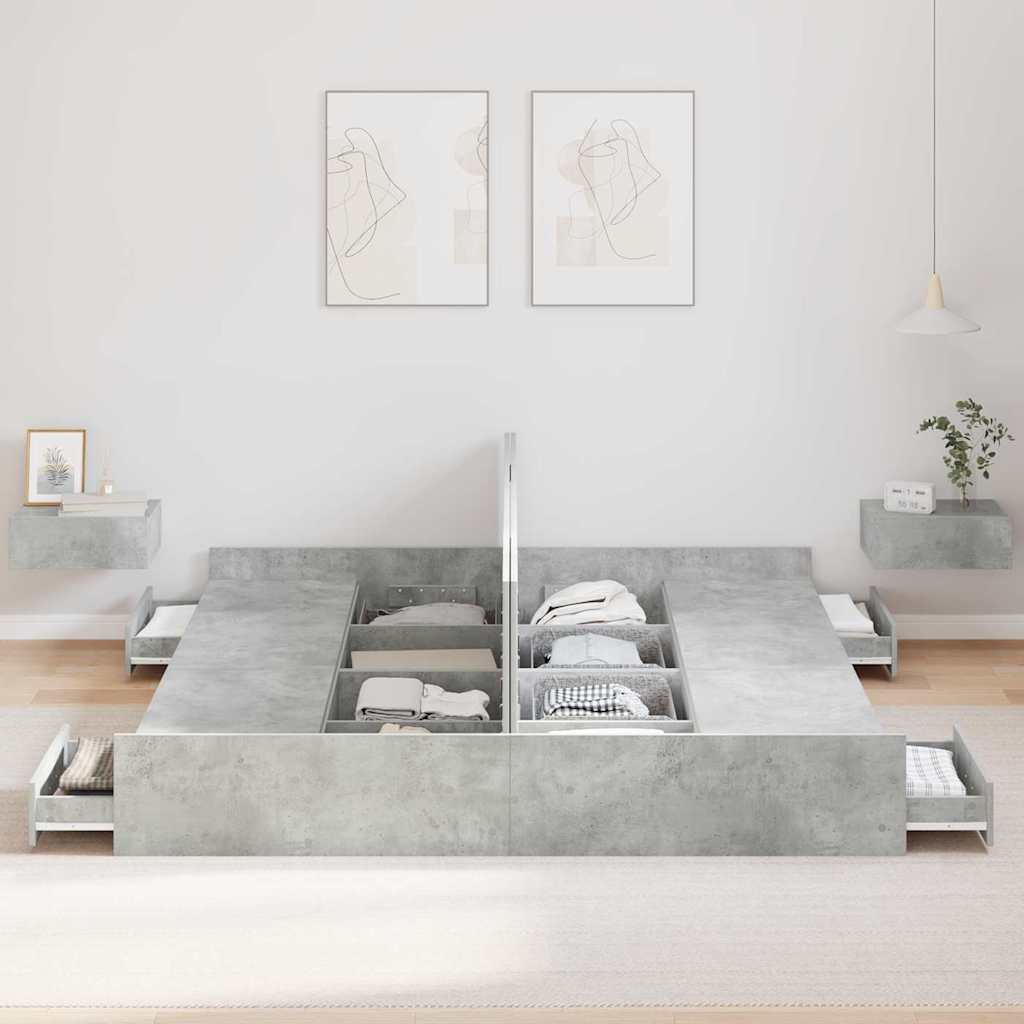 Aufbewahrungsbettgestell Weiß 200 x 200 cm Holzwerkstoff