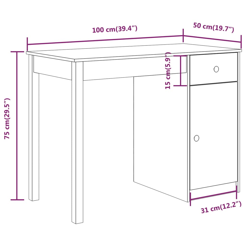 Schreibtisch Wachsbraun 100 x 50 x 74 cm Massives Kiefernholz