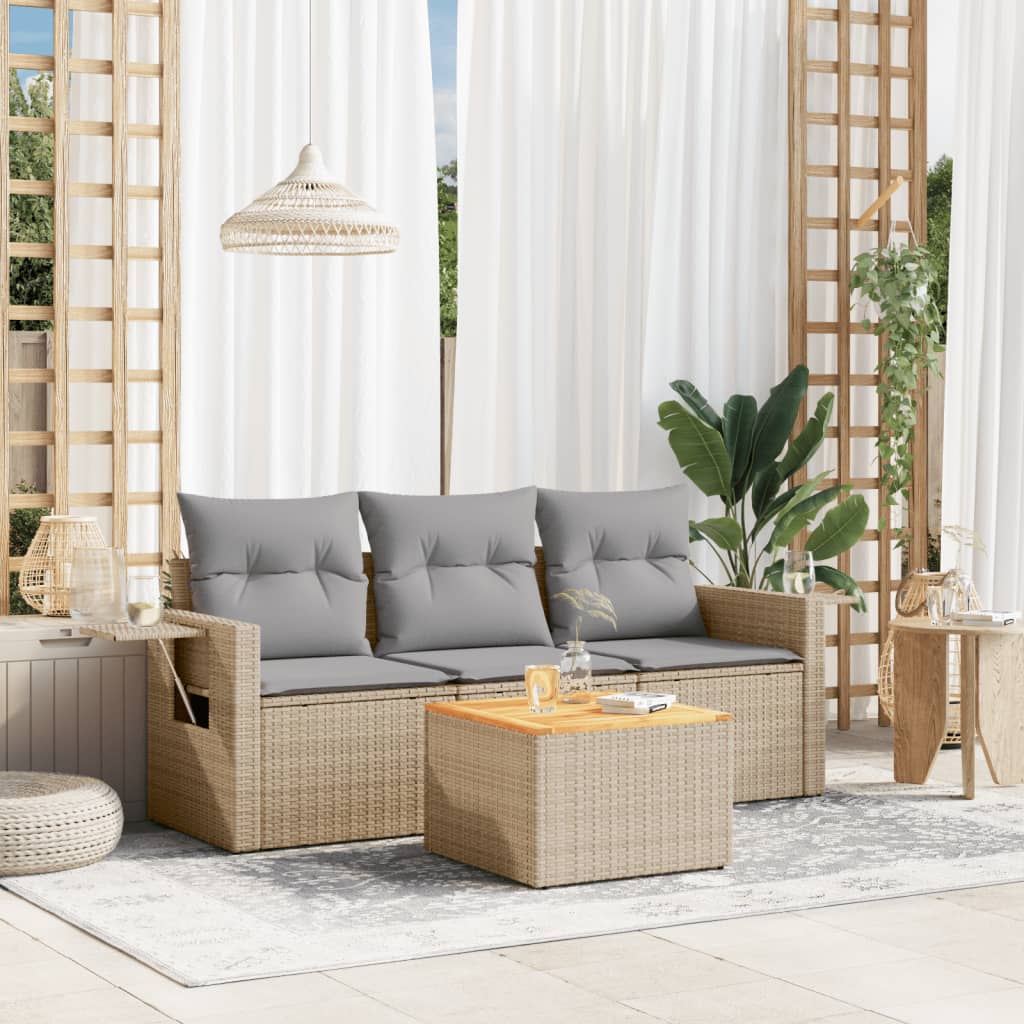 4-tlg. Garten-Sofagarnitur mit Kissen Schwarz Poly Rattan