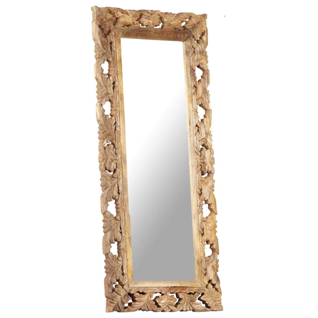 Spiegel Handgeschnitzt Braun 50x50 cm Massivholz Mango