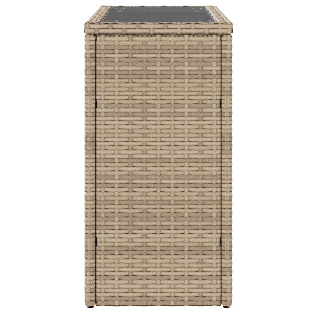 Garten-Beistelltisch mit Glasplatte Schwarz 58x27,5x55cm Rattan