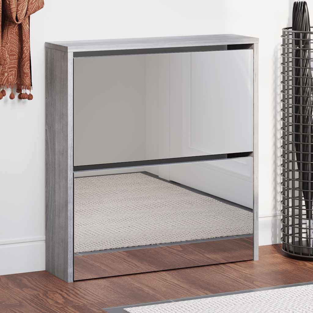 Schuhschrank mit 2 Fächern Spiegel Eiche-Optik 63x17x67 cm