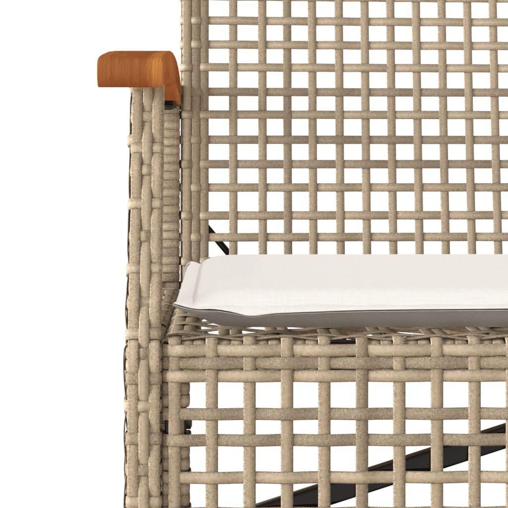 Gartenbank mit Kissen Schwarz Poly Rattan Akazienholz