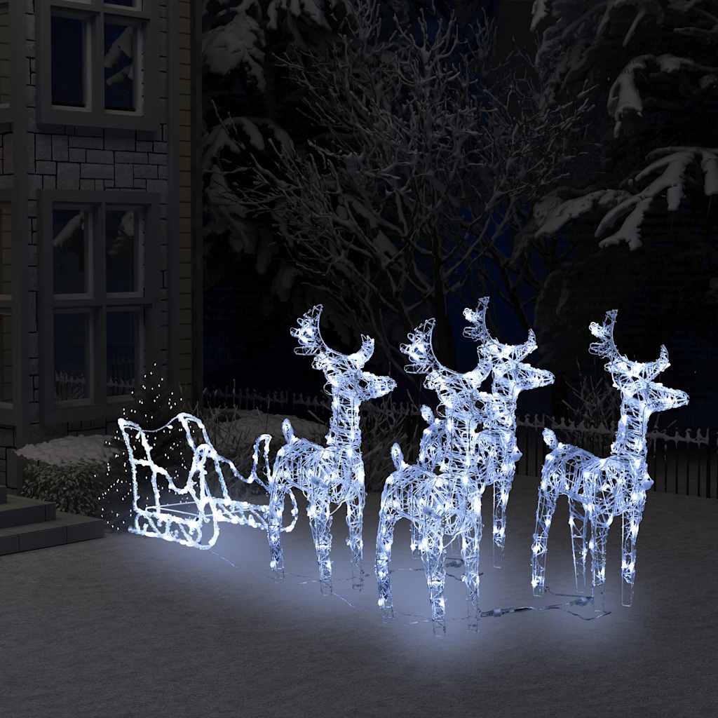Rentiere & Schlitten Weihnachtsdekoration 160 LEDs 130 cm Acryl