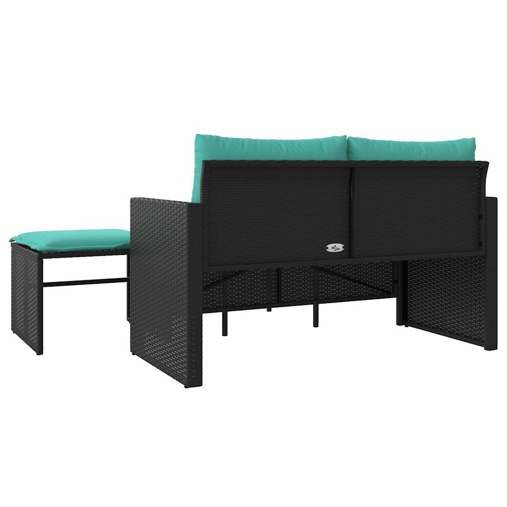 3-teiliges Gartensofa-Set mit Kissen, grau, Polyrattan