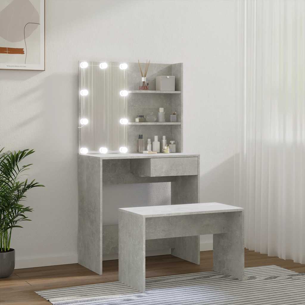 Schminktisch-Set mit LED Weiß Holzwerkstoff