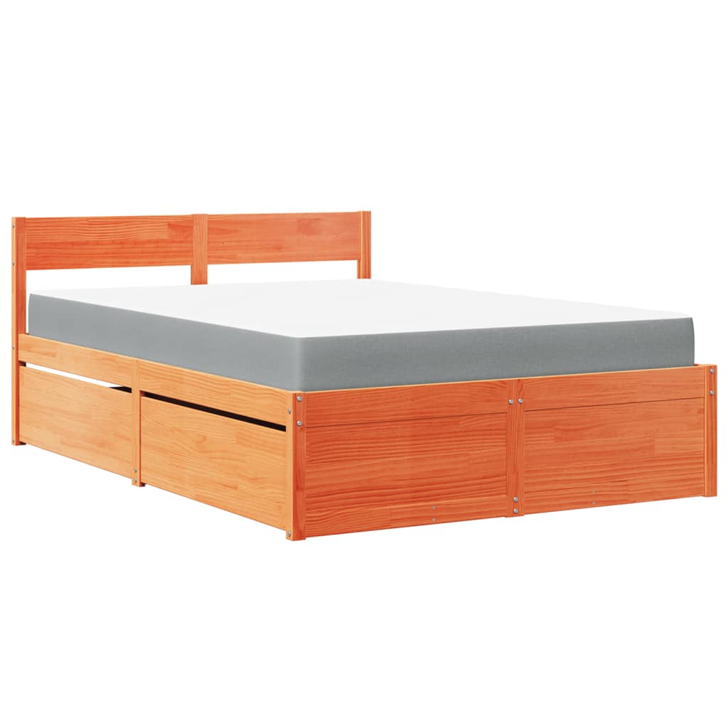 Bett mit Schubladen und Matratze 200x200 cm Massivholz Kiefer