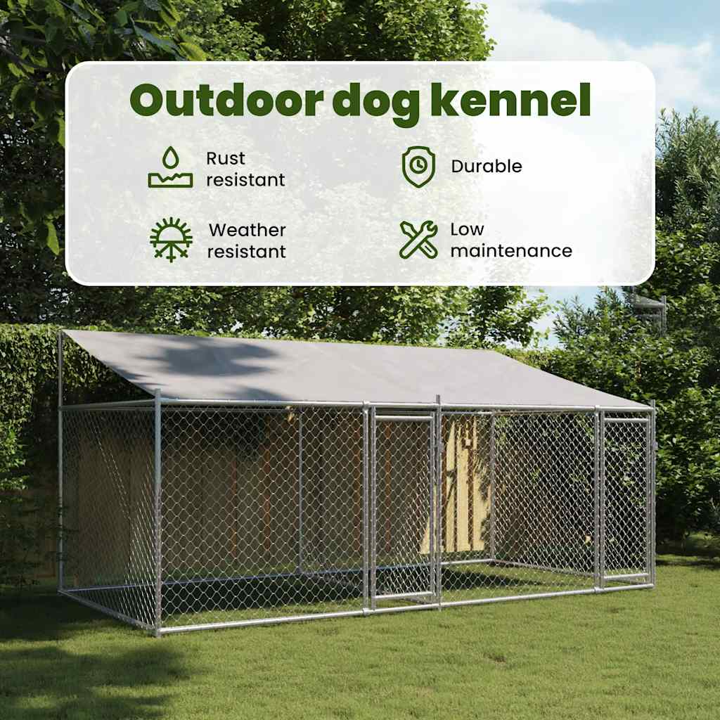 Hundezwinger mit Dach und Tür Grau 2x2x2 m Verzinkter Stahl
