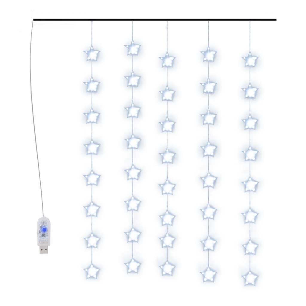 LED Sternenvorhang Lichterkette 200 LED Kaltweiß 8 Funktionen