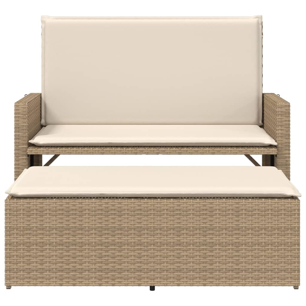 Gartenbank mit Kissen und Hocker Schwarz Poly Rattan