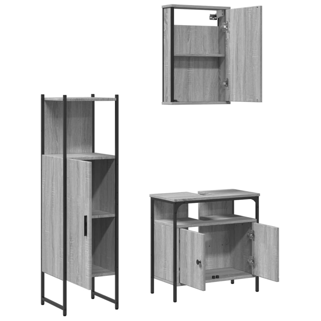 3-tlg. Badmöbel-Set Räuchereiche Holzwerkstoff