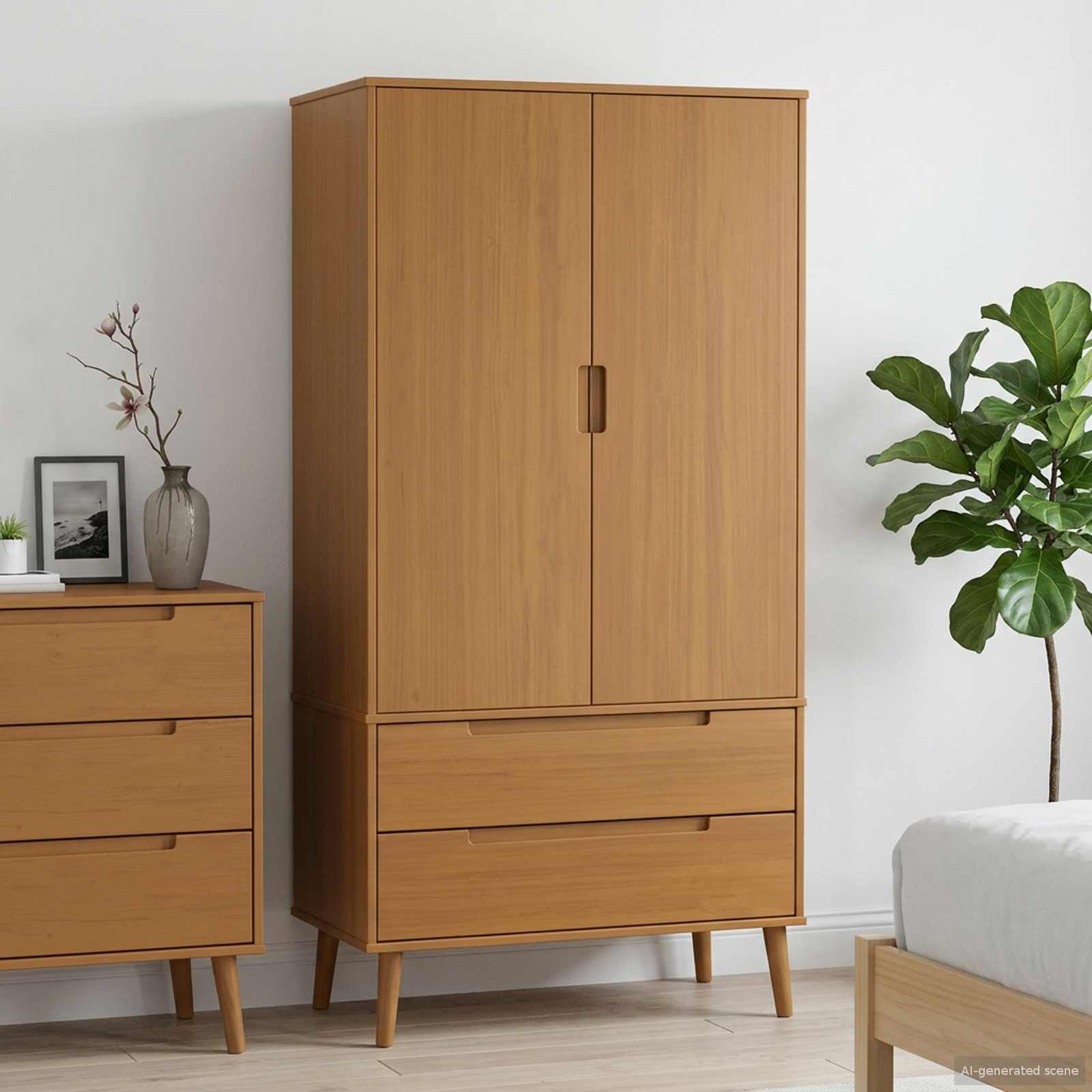 Kleiderschrank MOLDE Braun 90x55x175 cm Massivholz Kiefer