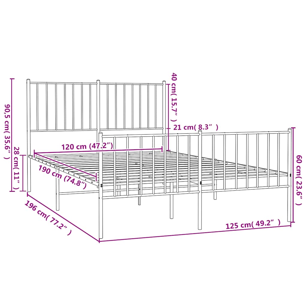 Bettgestell Metall Schwarz 75x190 cm