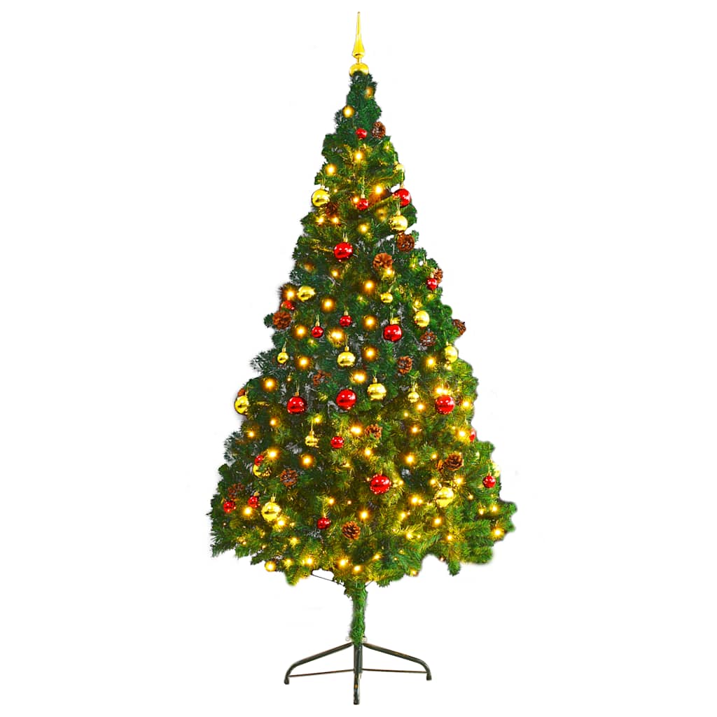 Künstlicher Weihnachtsbaum mit Beleuchtung & Kugeln Grün 150 cm
