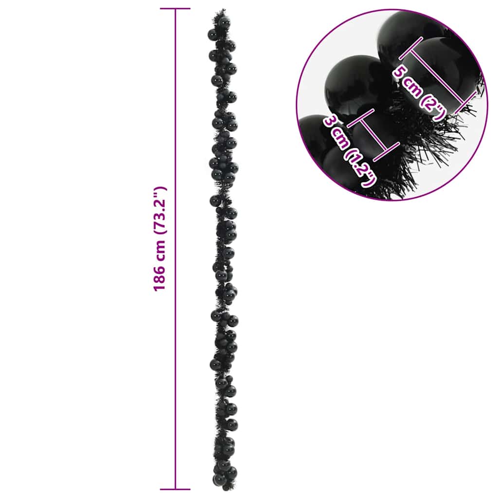 Weihnachtskugelgirlande Schwarz 186 cm Polystyrol