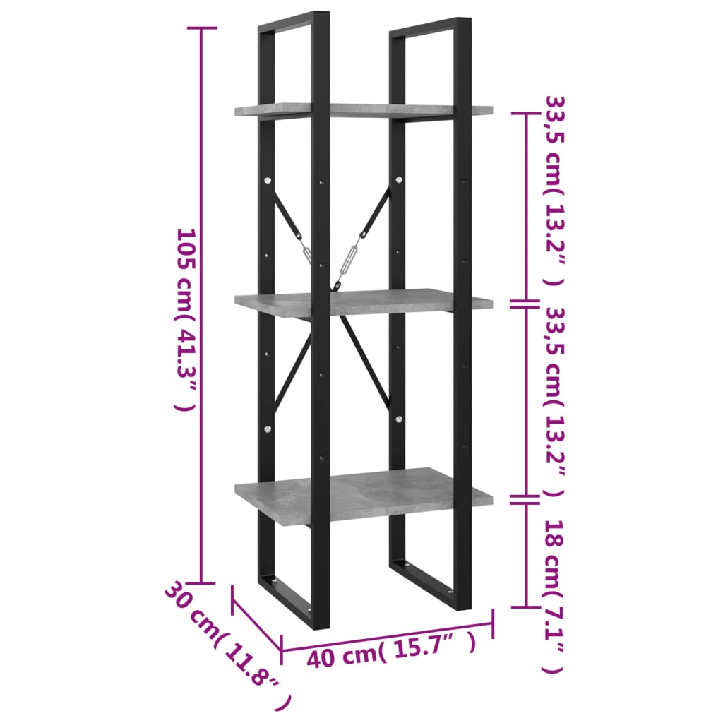 Bücherregal 3 Fächer Weiß 40x30x105 cm Holzwerkstoff
