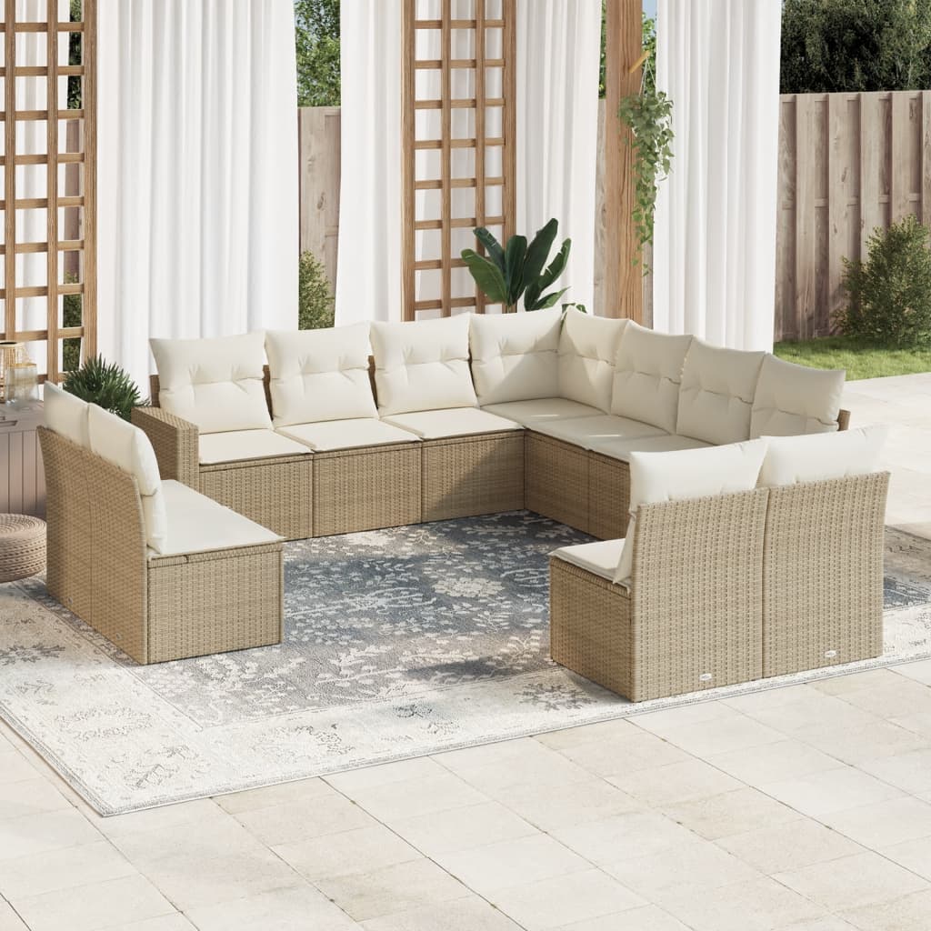 11-tlg. Garten-Sofagarnitur mit Kissen Schwarz Poly Rattan