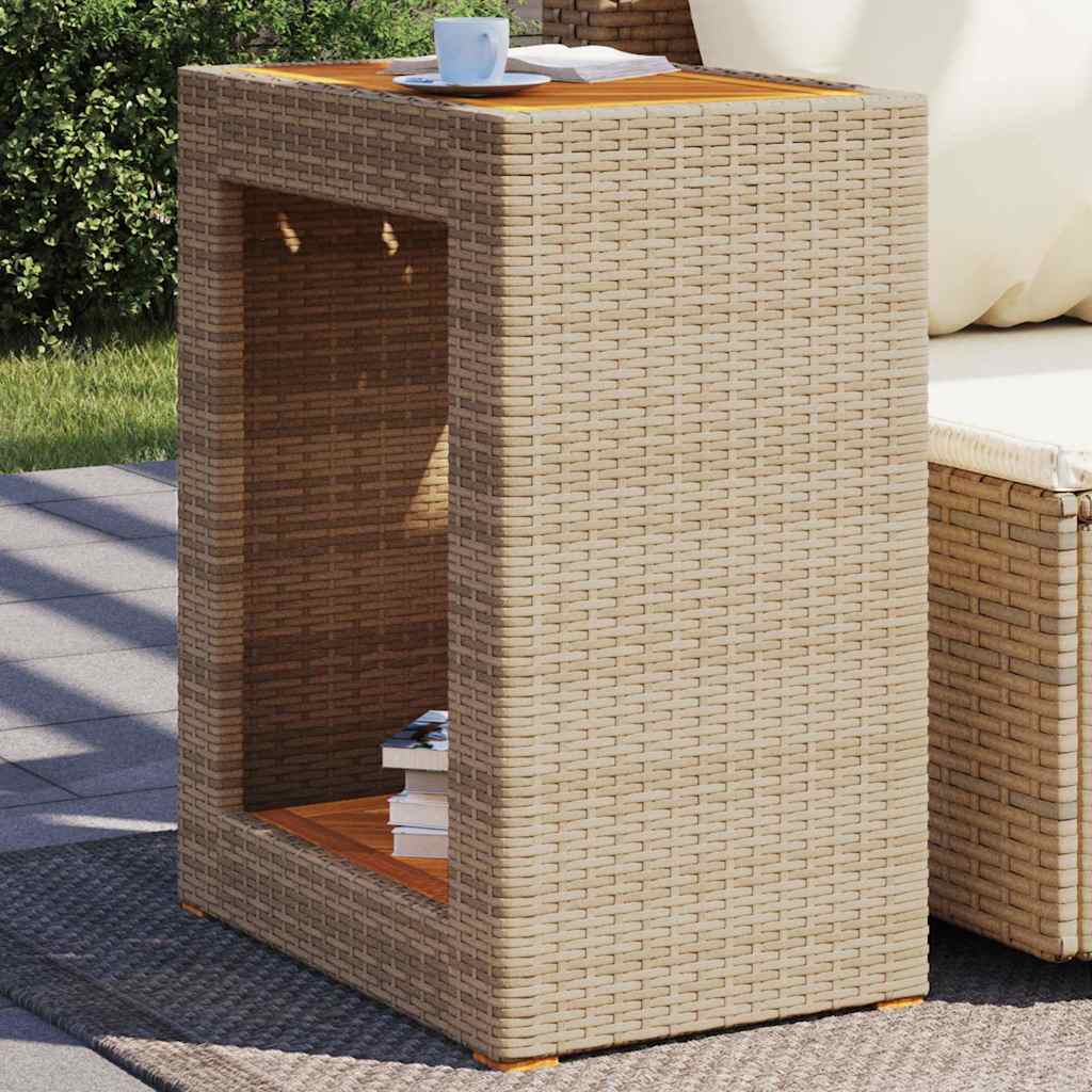 Garten-Beistelltisch mit Holzplatte Schwarz Poly Rattan