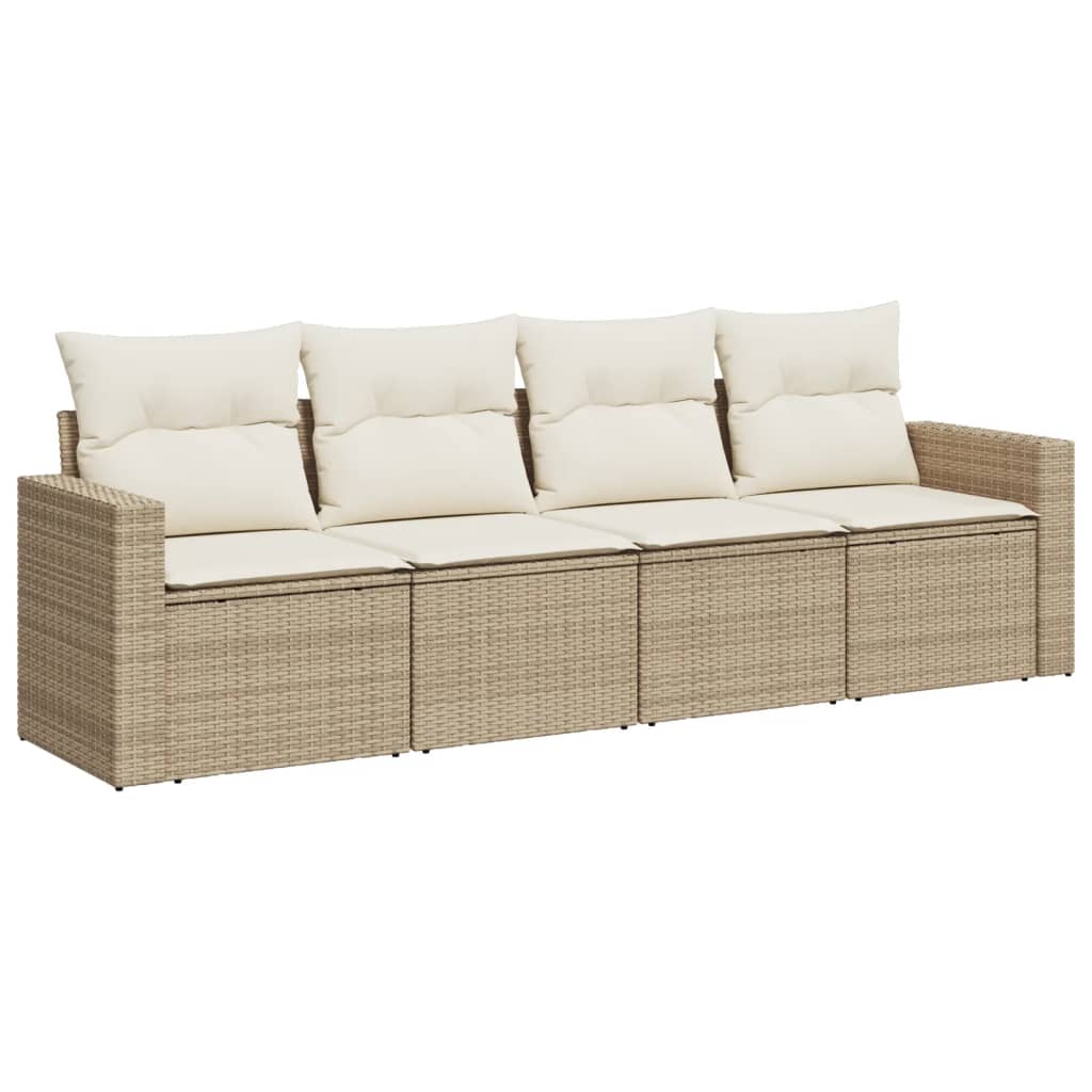 4-tlg. Garten-Sofagarnitur mit Kissen Schwarz Poly Rattan