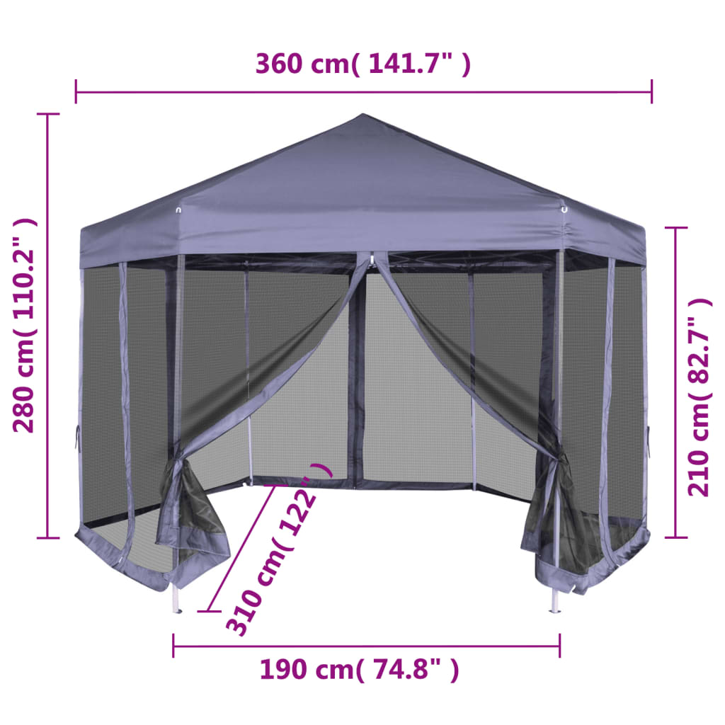 Hexagonal Pop-Up Zelt mit 6 Seitenwänden Dunkelblau 3,6x3,1 m