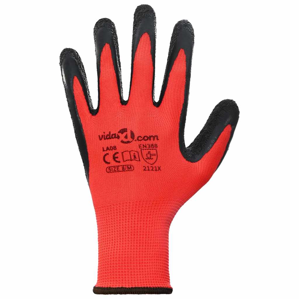 Arbeitshandschuhe 12 pcs Rot und Schwarz 7 / S Latexbeschichtung
