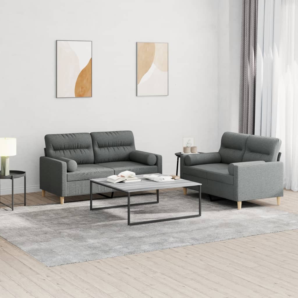 3-tlg. Sofagarnitur mit Kissen Creme Stoff