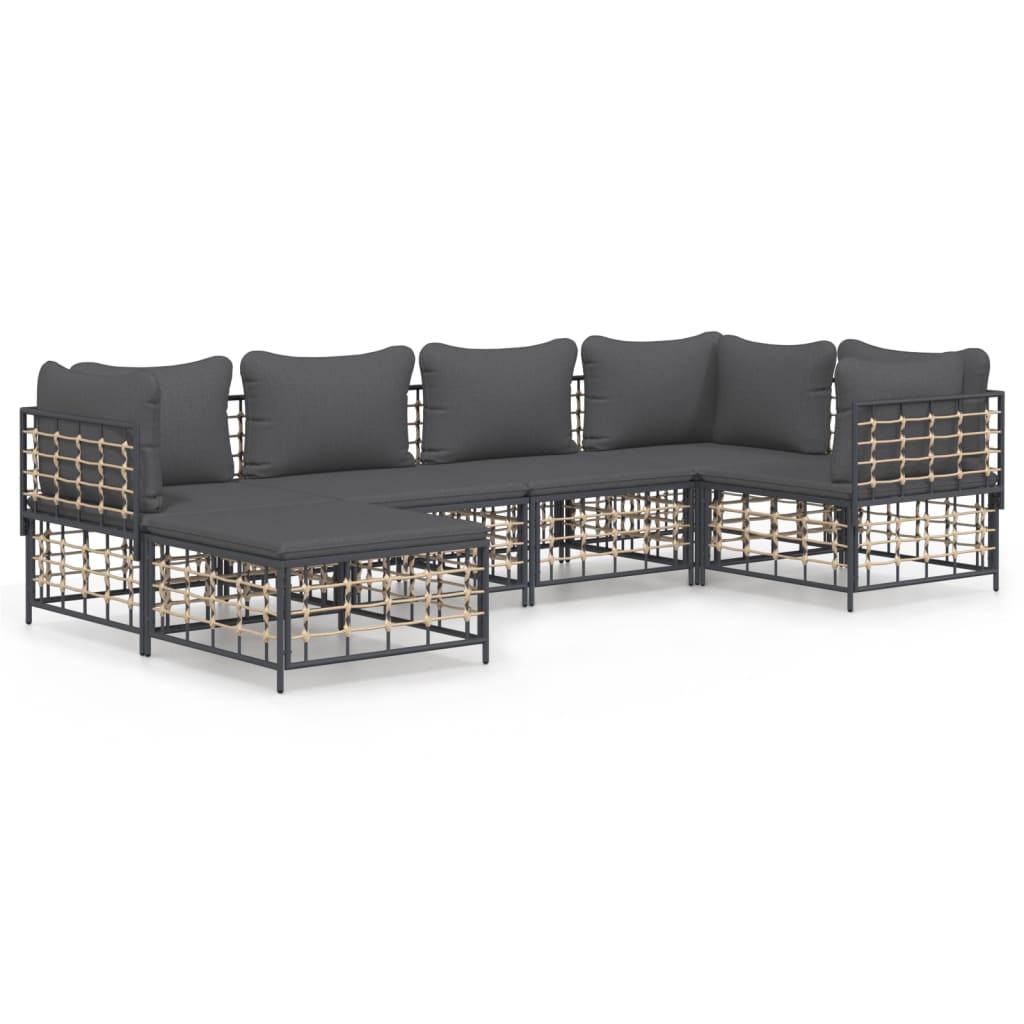 7-tlg. Garten-Lounge-Set mit Kissen Anthrazit Poly Rattan