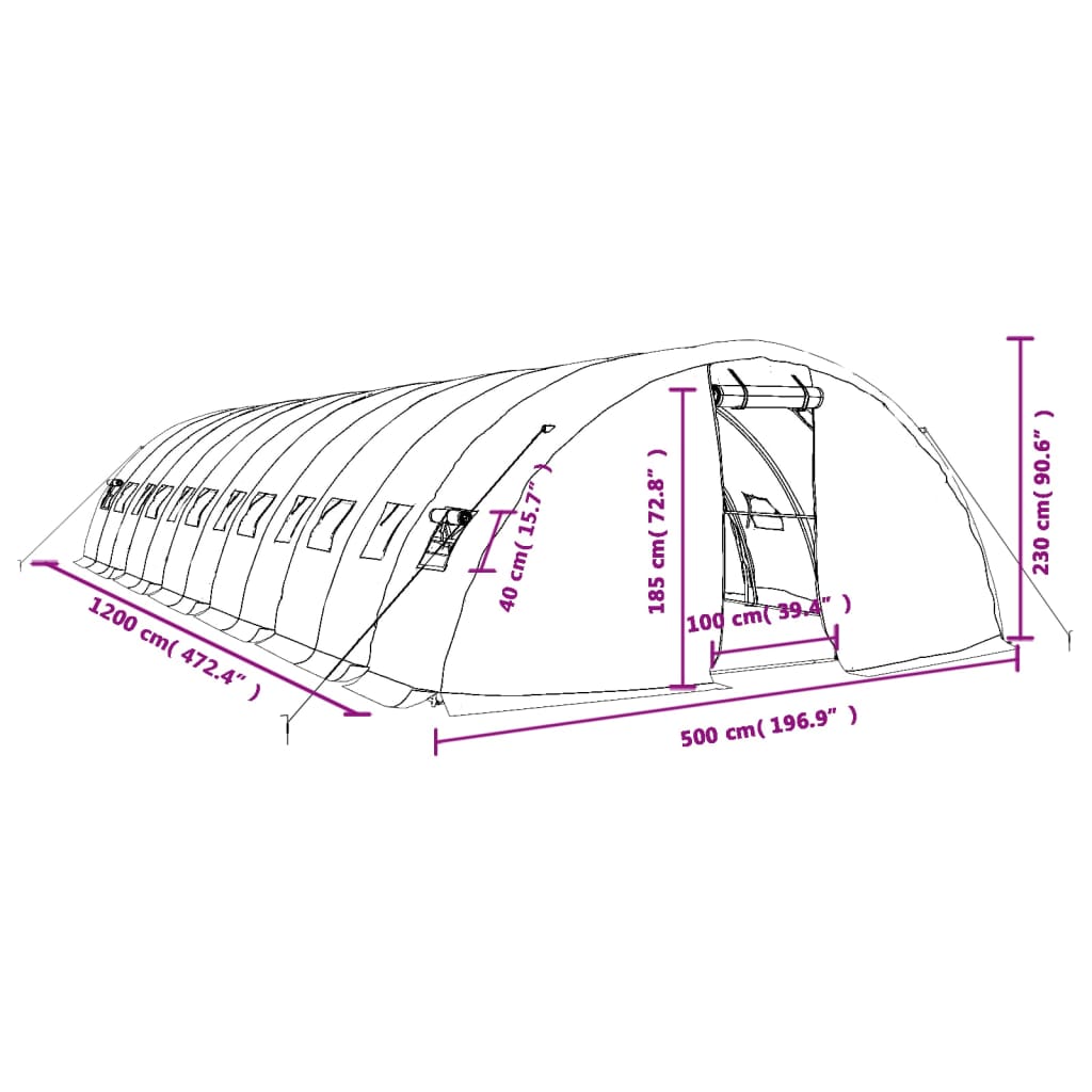 Gewächshaus mit Stahlrahmen Weiß 40 m² 8x5x2,3 m