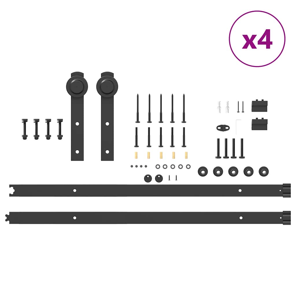 Schiebetürbeschlag-Set 183 cm Stahl Schwarz