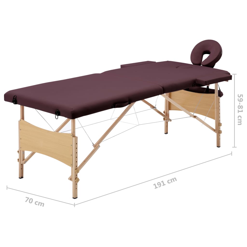 Massageliege Klappbar 2-Zonen mit Holzgestell Lila
