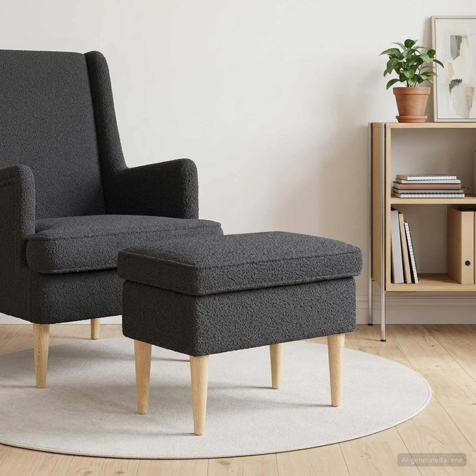 Hocker Creme 55 x 35 x 41 cm Bouclé