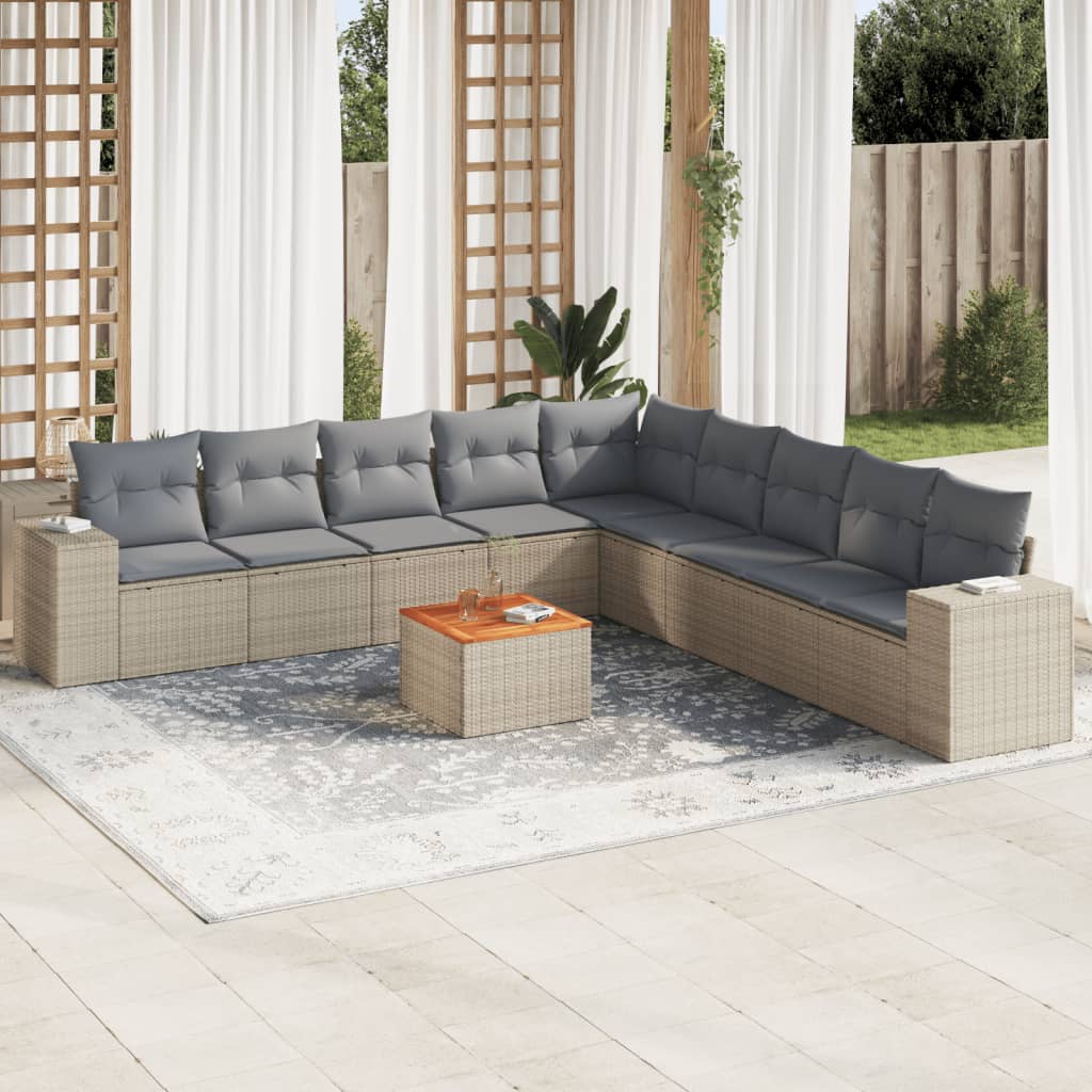 10-tlg. Garten-Sofagarnitur mit Kissen Schwarz Poly Rattan