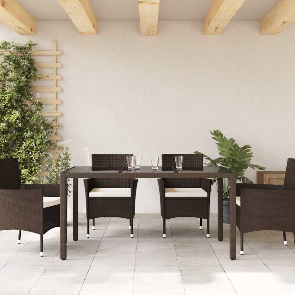 Gartentisch 150x90x75 cm Hartglas und Poly Rattan Schwarz
