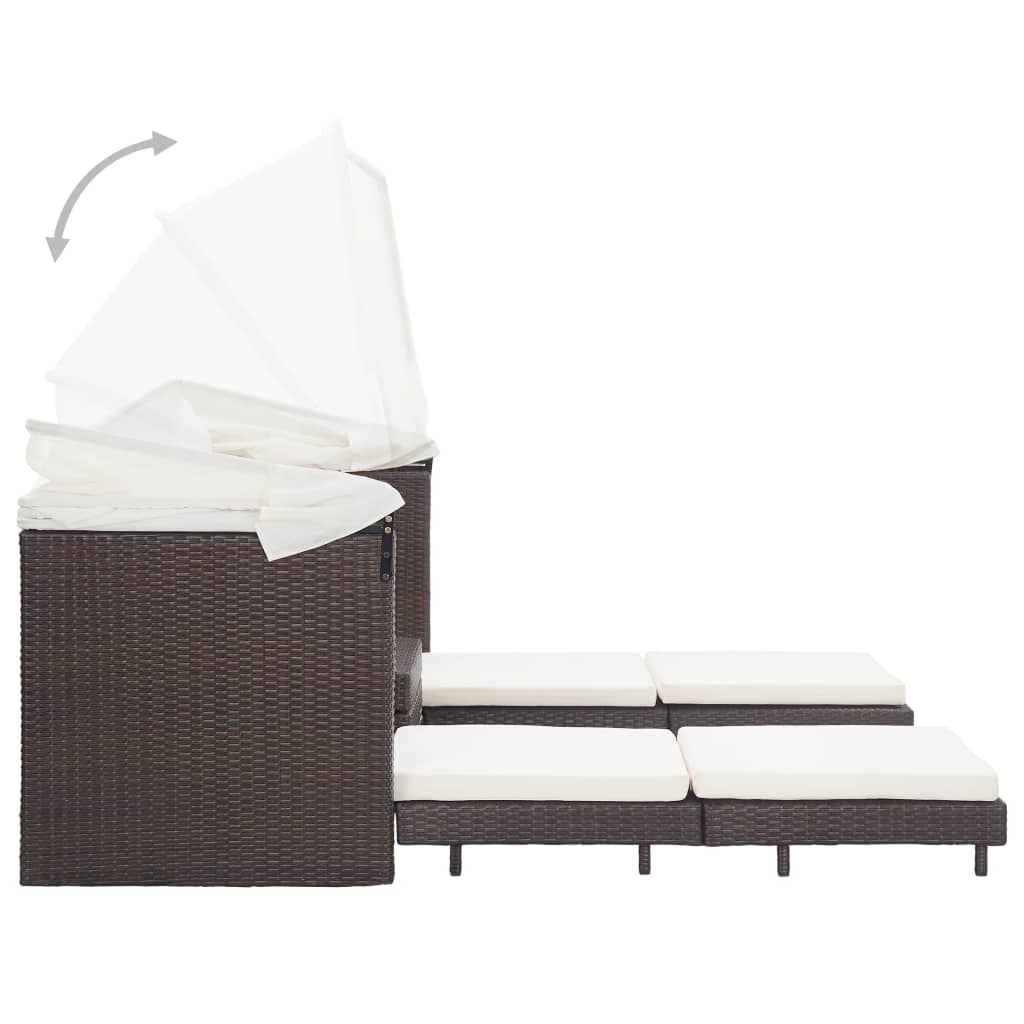 Ausziehbares 3-Sitzer-Schlafsofa mit Dach Poly Rattan Schwarz