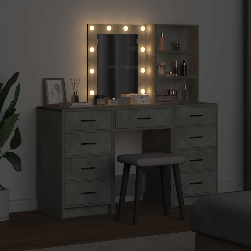 Schminktisch mit Spiegelbeleuchtung 3 pcs Weiß Holzwerkstoff
